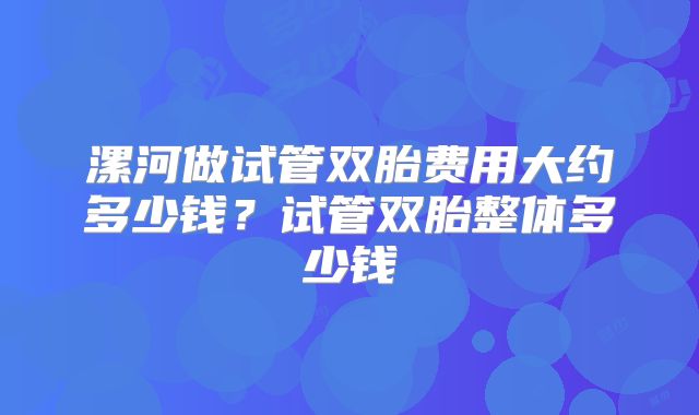 漯河做试管双胎费用大约多少钱？试管双胎整体多少钱