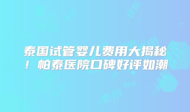 泰国试管婴儿费用大揭秘！帕泰医院口碑好评如潮