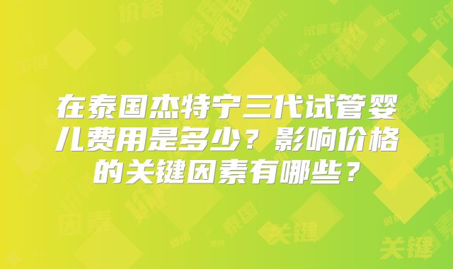 在泰国杰特宁三代试管婴儿费用是多少？影响价格的关键因素有哪些？