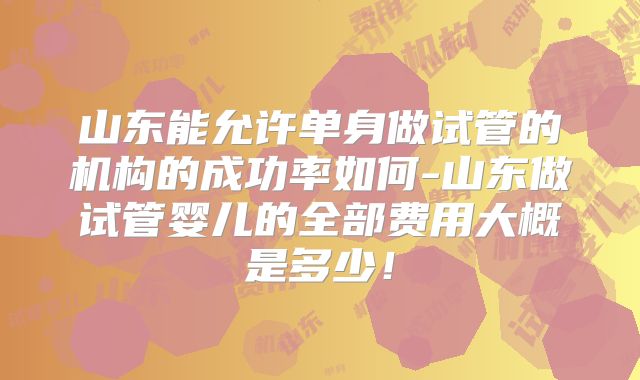 山东能允许单身做试管的机构的成功率如何-山东做试管婴儿的全部费用大概是多少!