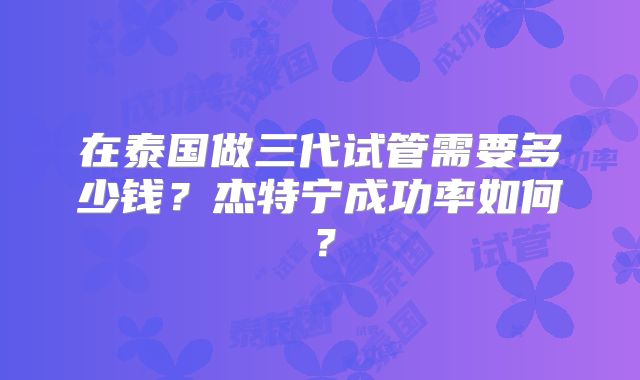 在泰国做三代试管需要多少钱？杰特宁成功率如何？
