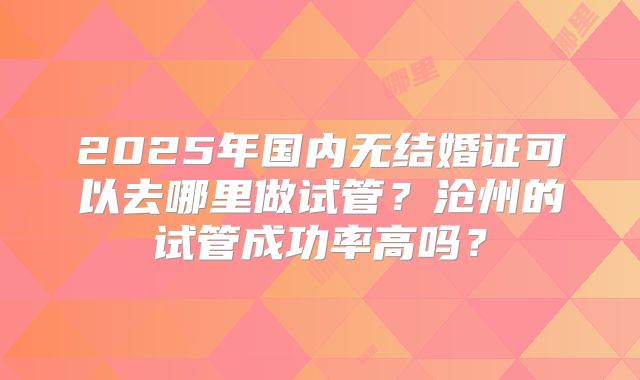 2025年国内无结婚证可以去哪里做试管？沧州的试管成功率高吗？