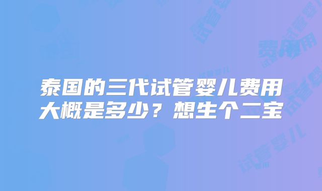 泰国的三代试管婴儿费用大概是多少？想生个二宝