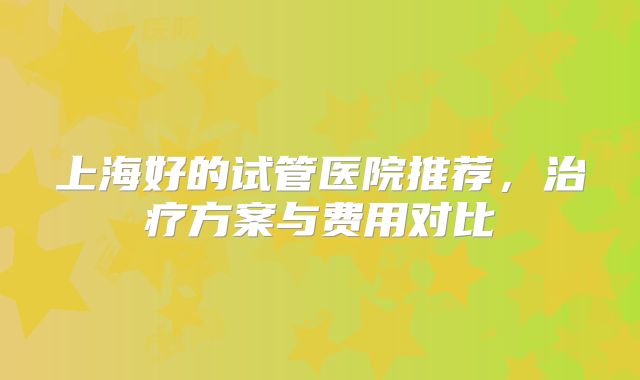 上海好的试管医院推荐，治疗方案与费用对比