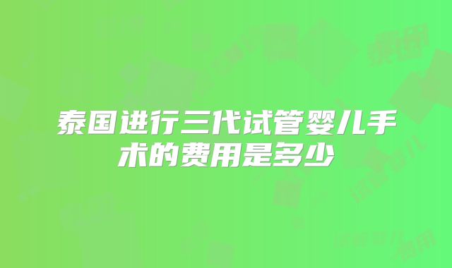 泰国进行三代试管婴儿手术的费用是多少