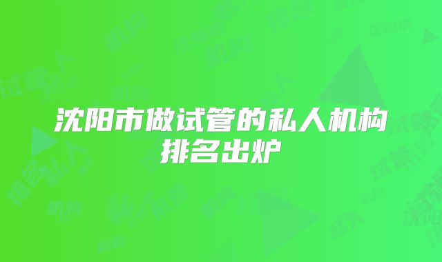 沈阳市做试管的私人机构排名出炉