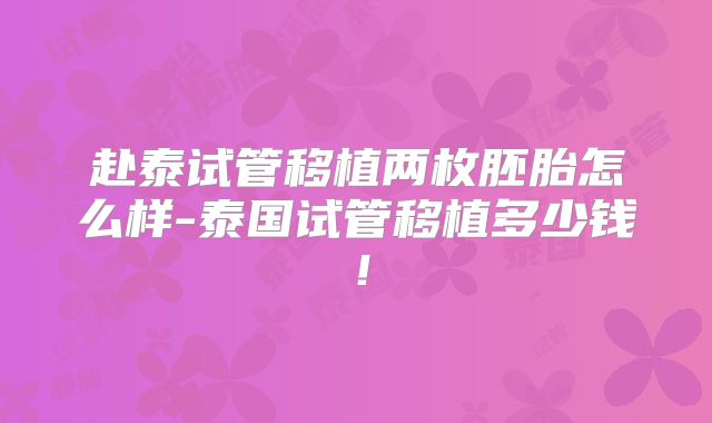 赴泰试管移植两枚胚胎怎么样-泰国试管移植多少钱！