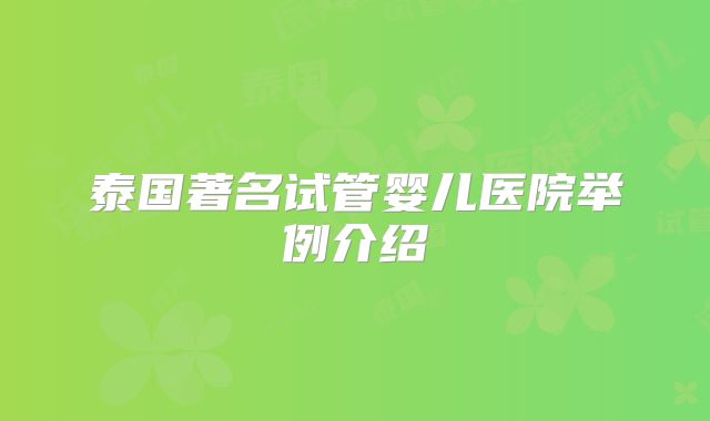 泰国著名试管婴儿医院举例介绍