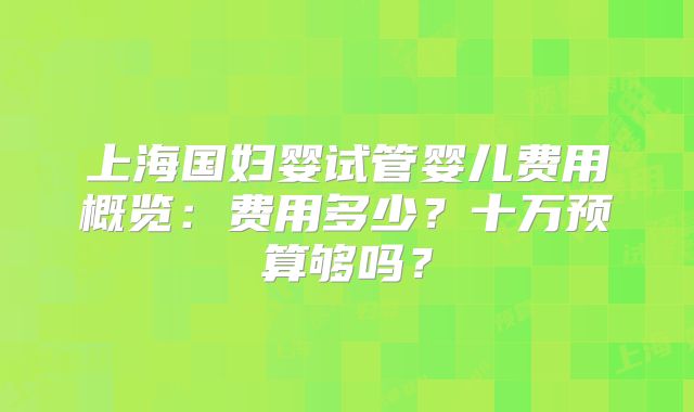 上海国妇婴试管婴儿费用概览：费用多少？十万预算够吗？