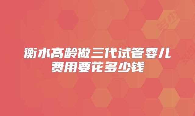 衡水高龄做三代试管婴儿费用要花多少钱