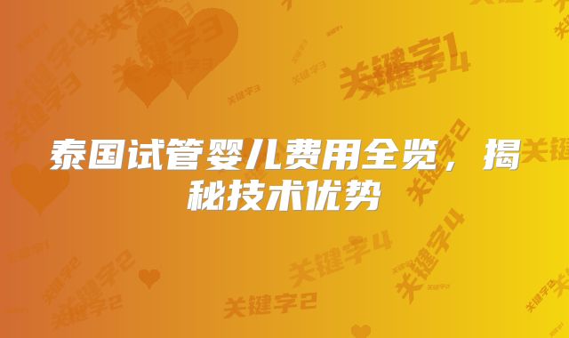 泰国试管婴儿费用全览，揭秘技术优势