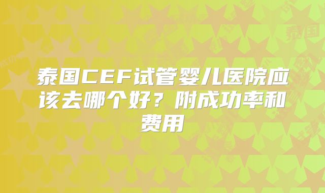 泰国CEF试管婴儿医院应该去哪个好?附成功率和费用