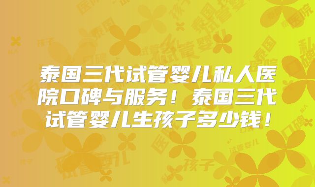 泰国三代试管婴儿私人医院口碑与服务！泰国三代试管婴儿生孩子多少钱！