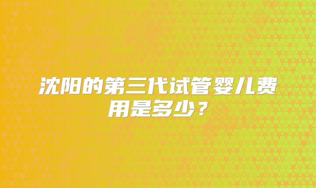 沈阳的第三代试管婴儿费用是多少？