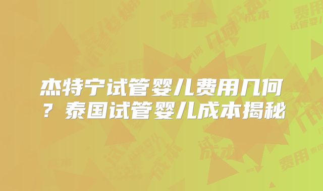 杰特宁试管婴儿费用几何？泰国试管婴儿成本揭秘