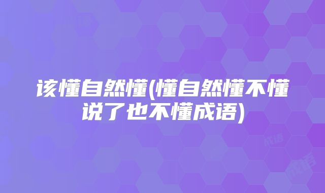 该懂自然懂(懂自然懂不懂说了也不懂成语)
