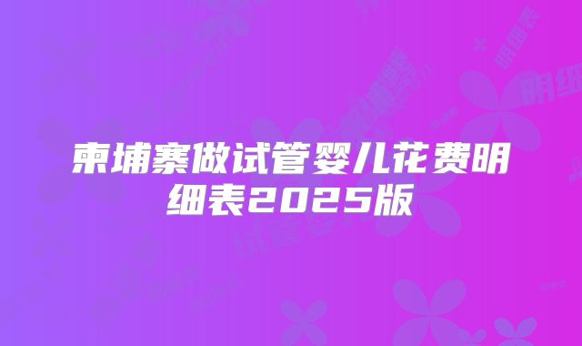 柬埔寨做试管婴儿花费明细表2025版