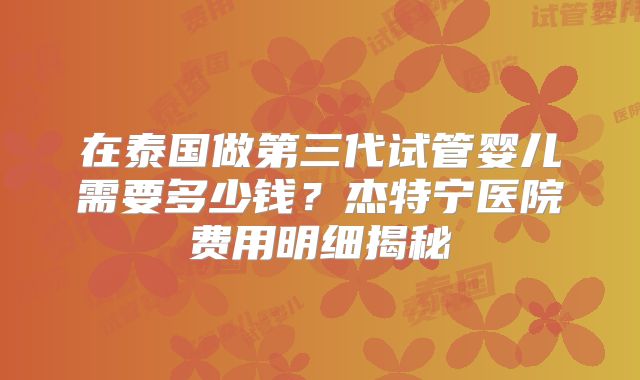在泰国做第三代试管婴儿需要多少钱？杰特宁医院费用明细揭秘
