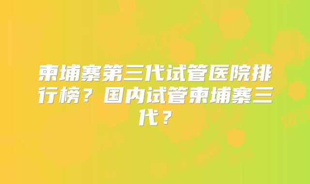 柬埔寨第三代试管医院排行榜？国内试管柬埔寨三代？