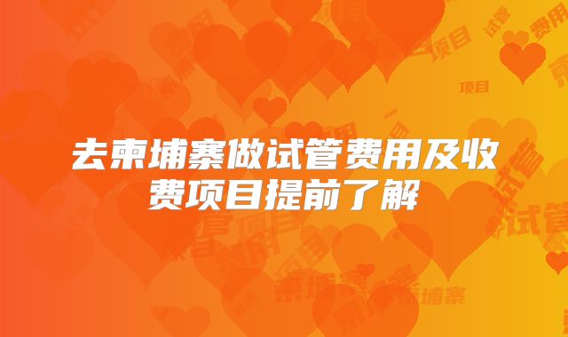 去柬埔寨做试管费用及收费项目提前了解