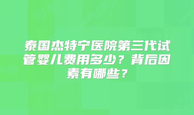 泰国杰特宁医院第三代试管婴儿费用多少？背后因素有哪些？