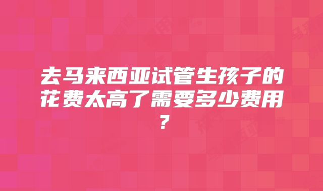 去马来西亚试管生孩子的花费太高了需要多少费用？