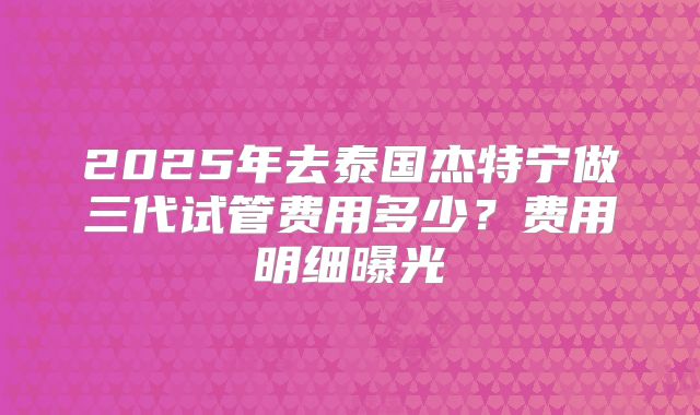 2025年去泰国杰特宁做三代试管费用多少？费用明细曝光