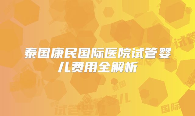 泰国康民国际医院试管婴儿费用全解析