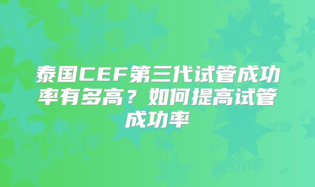 泰国CEF第三代试管成功率有多高？如何提高试管成功率