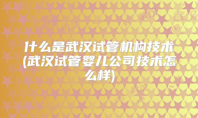 什么是武汉试管机构技术(武汉试管婴儿公司技术怎么样)