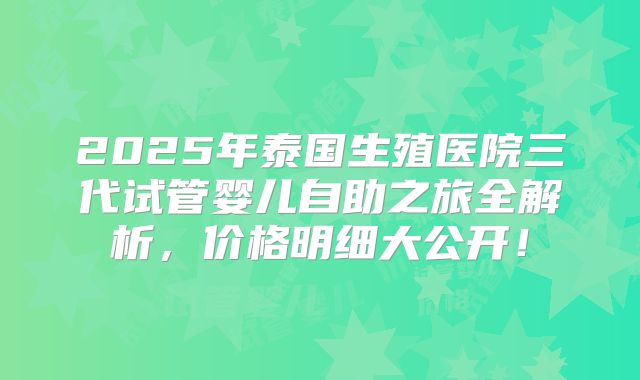2025年泰国生殖医院三代试管婴儿自助之旅全解析，价格明细大公开！