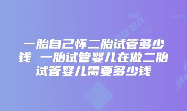 一胎自己怀二胎试管多少钱 一胎试管婴儿在做二胎试管婴儿需要多少钱