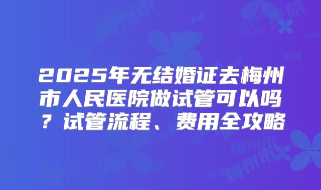 2025年无结婚证去梅州市人民医院做试管可以吗?试管流程、费用全攻略