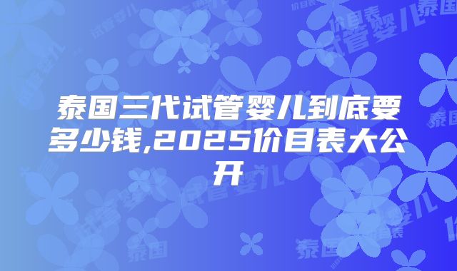 泰国三代试管婴儿到底要多少钱,2025价目表大公开