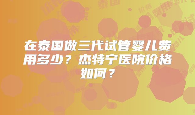 在泰国做三代试管婴儿费用多少？杰特宁医院价格如何？
