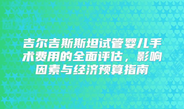 吉尔吉斯斯坦试管婴儿手术费用的全面评估，影响因素与经济预算指南