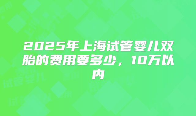 2025年上海试管婴儿双胎的费用要多少，10万以内