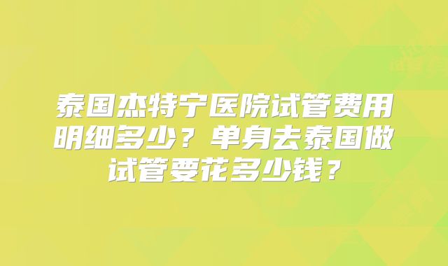 泰国杰特宁医院试管费用明细多少？单身去泰国做试管要花多少钱？