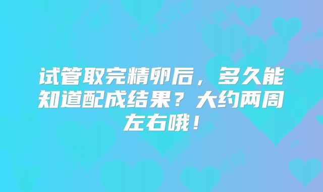 试管取完精卵后，多久能知道配成结果？大约两周左右哦！