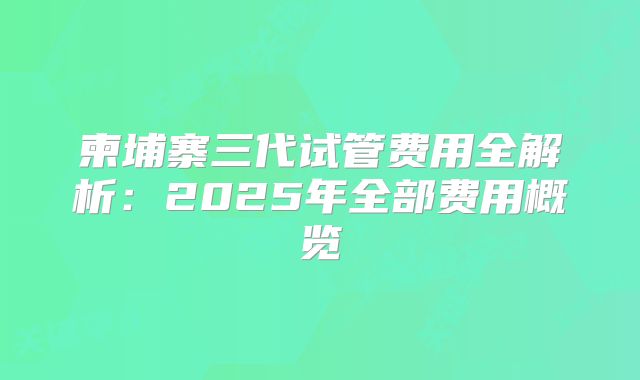 柬埔寨三代试管费用全解析：2025年全部费用概览