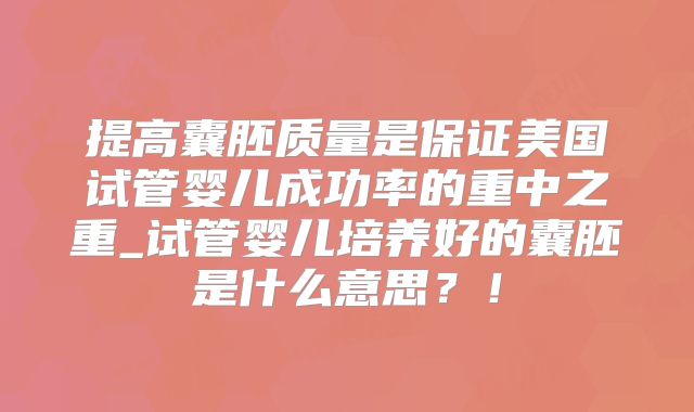 提高囊胚质量是保证美国试管婴儿成功率的重中之重_试管婴儿培养好的囊胚是什么意思？！