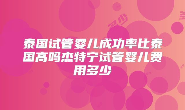 泰国试管婴儿成功率比泰国高吗杰特宁试管婴儿费用多少