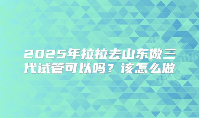 2025年拉拉去山东做三代试管可以吗?该怎么做