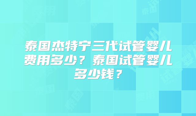 泰国杰特宁三代试管婴儿费用多少？泰国试管婴儿多少钱？