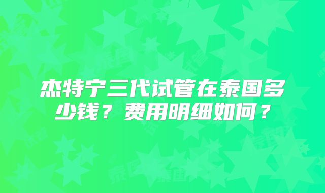 杰特宁三代试管在泰国多少钱？费用明细如何？