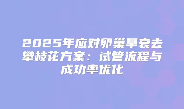 2025年应对卵巢早衰去攀枝花方案：试管流程与成功率优化
