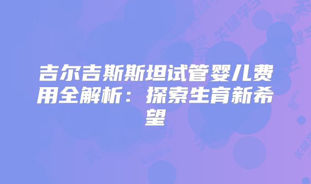 吉尔吉斯斯坦试管婴儿费用全解析:探索生育新希望
