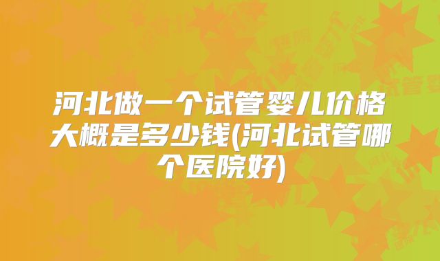河北做一个试管婴儿价格大概是多少钱(河北试管哪个医院好)