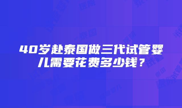 40岁赴泰国做三代试管婴儿需要花费多少钱？