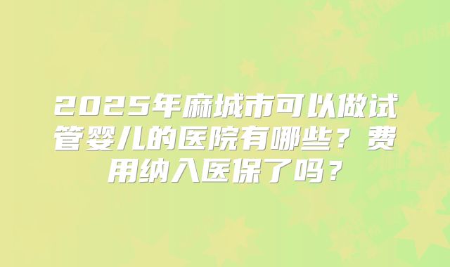 2025年麻城市可以做试管婴儿的医院有哪些?费用纳入医保了吗?